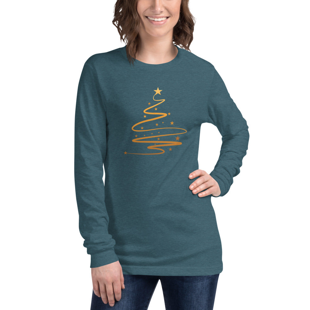 Women's Long Sleeve Gold Christmas Tree Tee