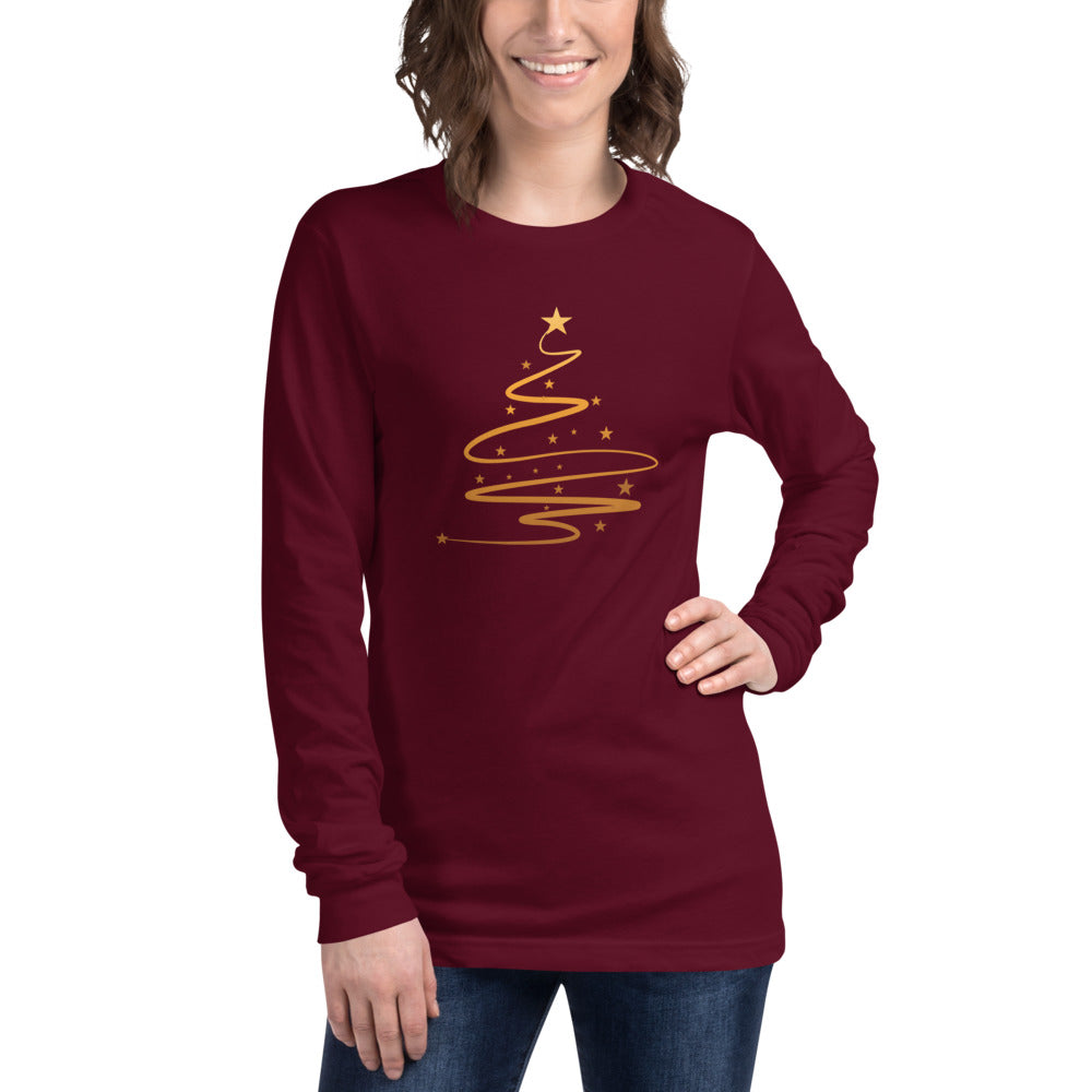 Women's Long Sleeve Gold Christmas Tree Tee